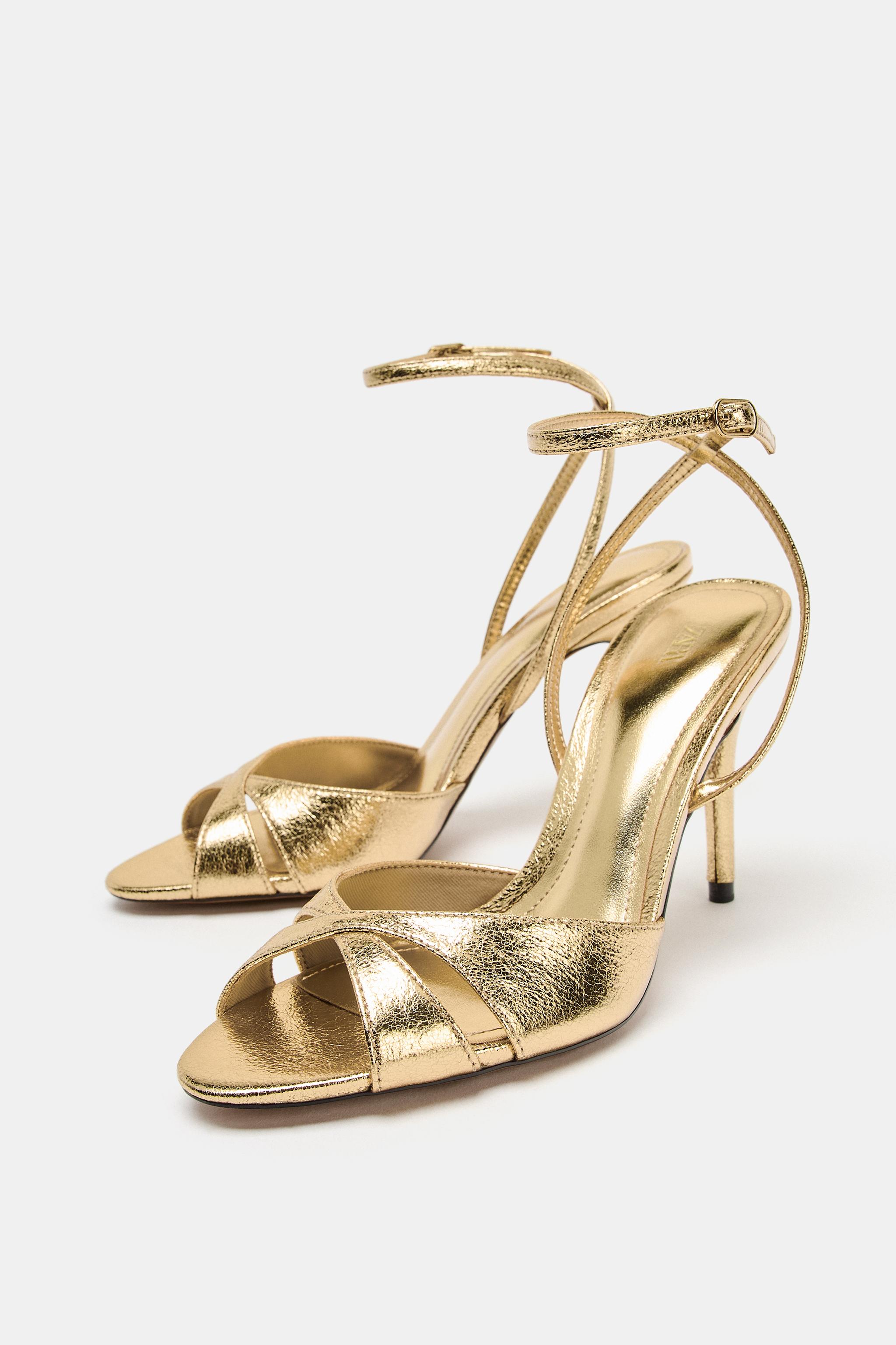 METALLIC EFFECT HEELED SANDALS